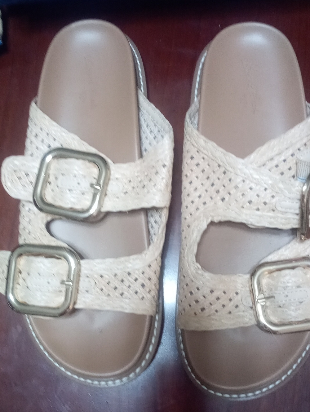 Universal Thread Woven Double-Buckle Slide Sandals Cream Size 8 New In Box